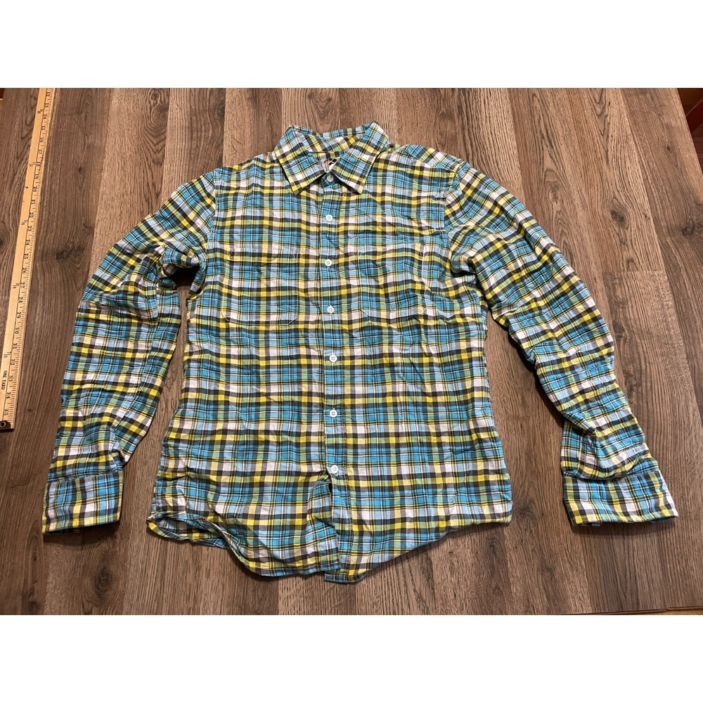 Vurt Shirt, Men's Size Small, Yellow Blue White, Plaid, Button Up